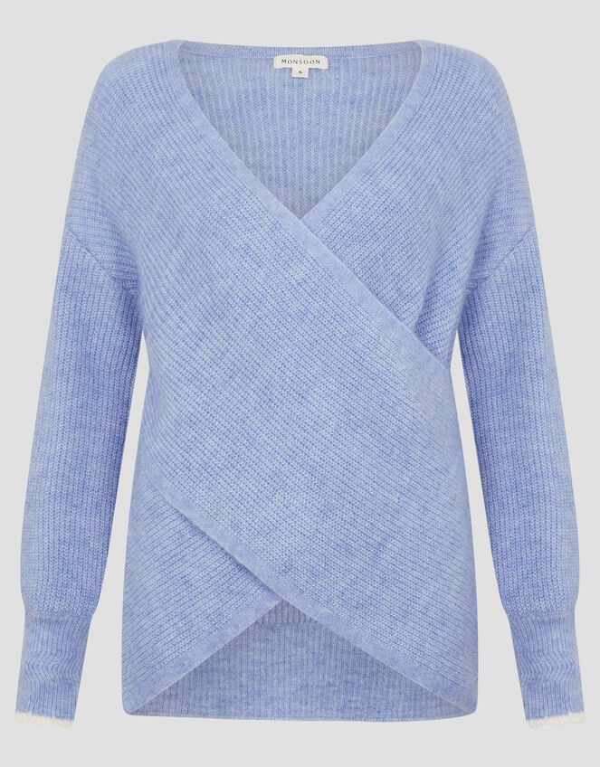Raylee Wrap Ribbed Jumper, Blue (PALE BLUE), large