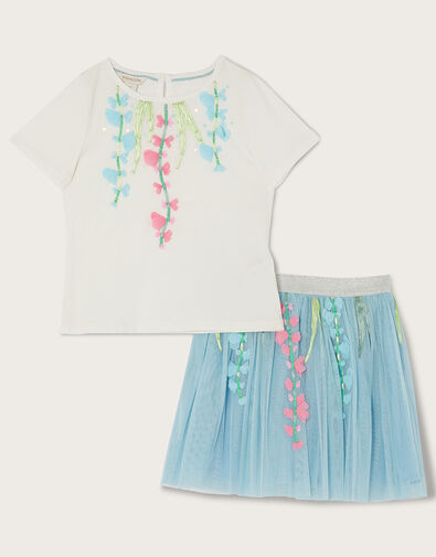 Disco Floral Scatter Top and Skirt Set, Blue (BLUE), large