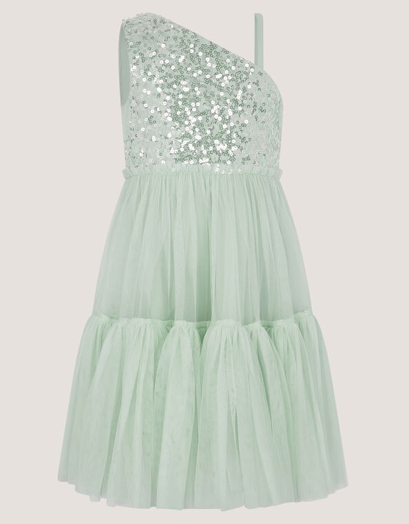 Asymmetrical Sequin Tulle Party Dress, Green (SAGE), large