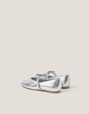 Bow Strap Metallic Ballet Flats, Silver (SILVER), large