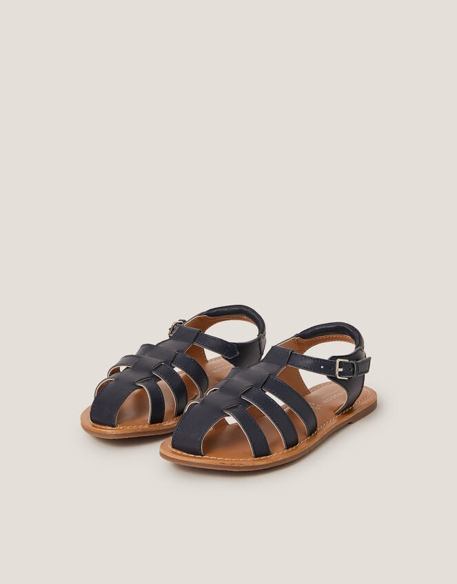 Leather Fisherman Sandals, Blue (NAVY), large