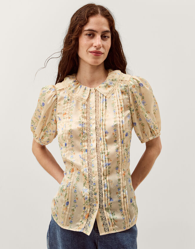 Naomi Puff Sleeve Floral Lace Blouse, Yellow (LEMON), large