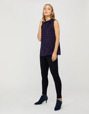 Tori Spot Tie Neck Sleeveless Blouse, Blue (NAVY), large
