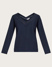 Leah Lace Jumper, Blue (NAVY), large