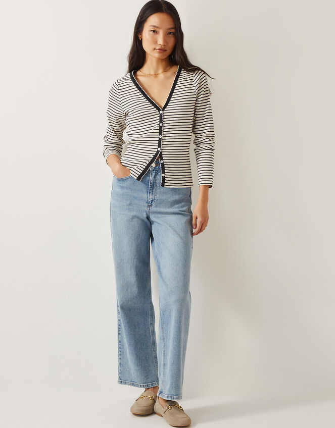 Sil Stripe Jersey Cardigan, Ivory (IVORY), large