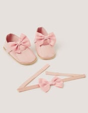 Baby Bow Patent Booties & Headband Set, Pink (PINK), large