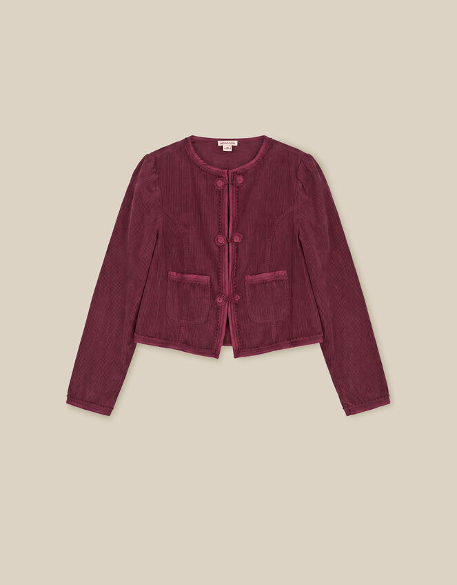 Fay Flower Button Corduroy Jacket, Red (BURGUNDY), large