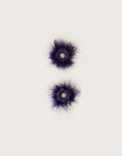 Fluffy Pearl Flower Hair Clips Set of Two, , large