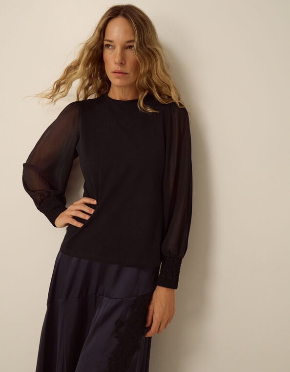 Mayci Mix Fabric Top, Black (BLACK), large