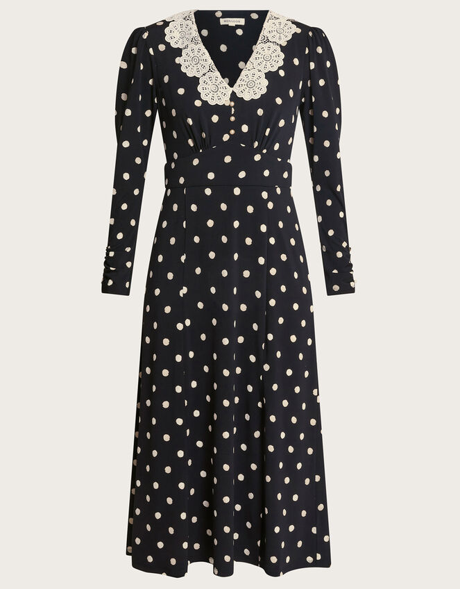 Sally Spot Collar Dress, Black (BLACK), large