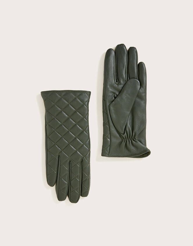 Quilted Leather Gloves, Green (GREEN), large