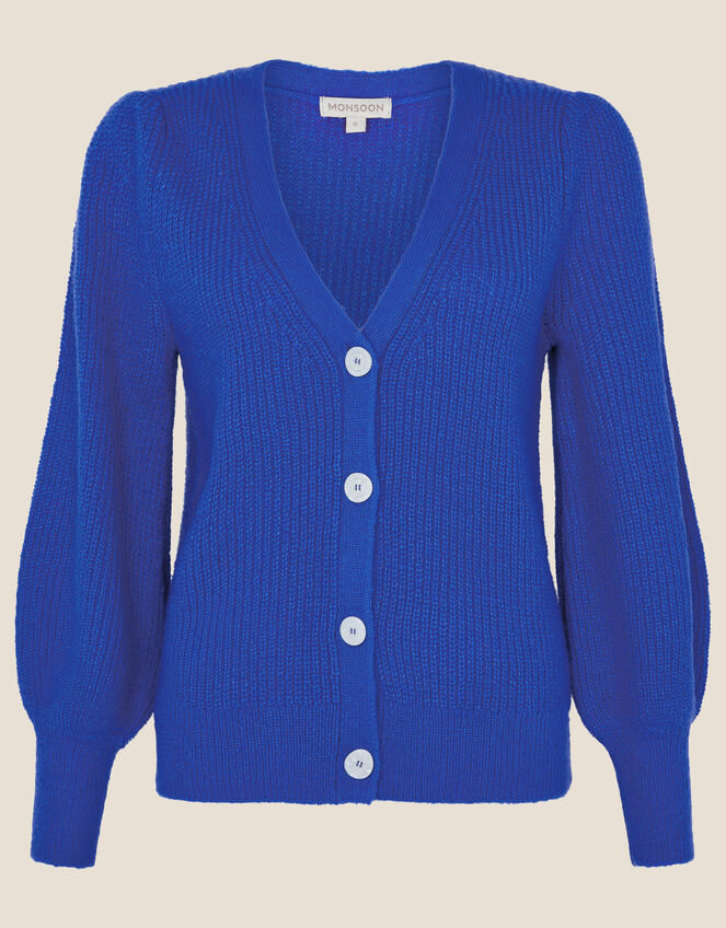 Plain Rib Cardigan Blue