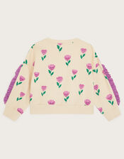 Tulip Print Frilly Sweatshirt, Pink (PINK), large