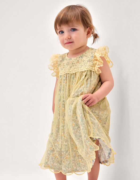 Baby Darcie Ditsy Floral Mesh Dress, Yellow (YELLOW), large