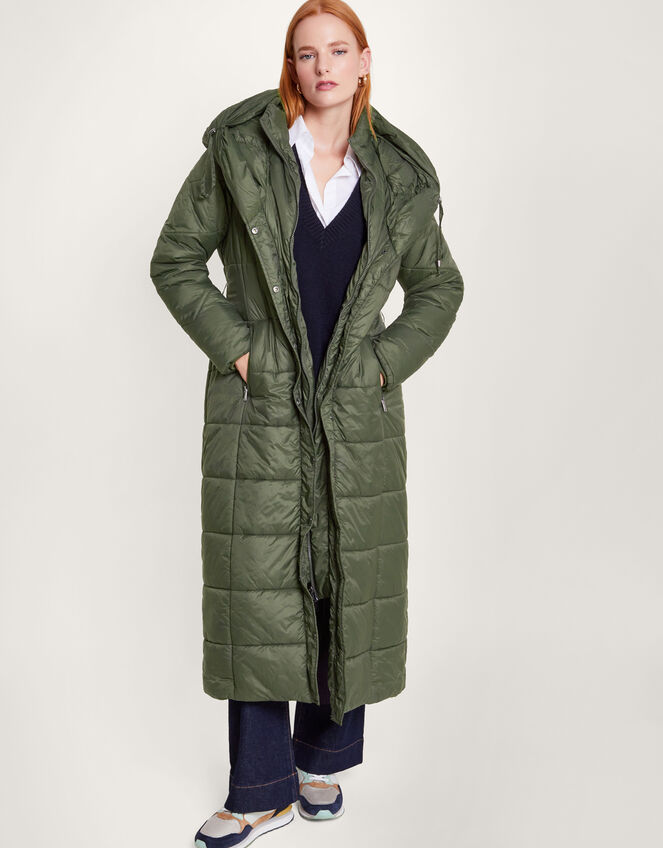 Lorena Padded Belted Maxi Coat Green | Women's Coats | Monsoon UK.