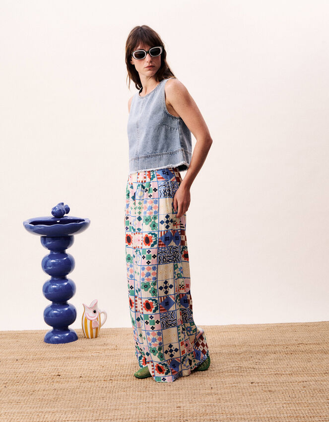 FRNCH Egeria Tile Print Wide Leg Trousers, Multi (MULTI), large