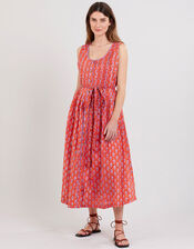 East Skye Pintuck Midi Dress in Organic Cotton, Red (RED), large