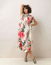 One Hundred Stars Pleat Floral Dress, Ivory (IVORY), large