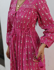 Dilli Grey Fifi Block Print Midi Dress, Pink (MAGENTA), large