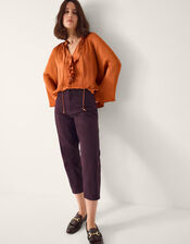 Arlette V-Neck Frill Satin Blouse, Copper (COPPER), large