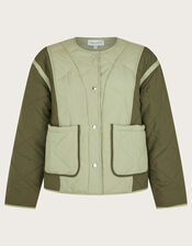Lulu Two-Tone Quilted Jacket, Green (KHAKI), large