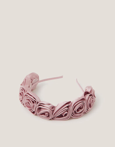 Rosette Satin Headband, Pink (DUSKY PINK), large