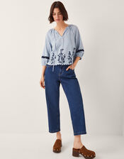 Cara Embroidered Stripe Blouse, Blue (BLUE), large
