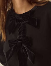 Emilee Velvet Bow Pleated Midi Dress, Black (BLACK), large