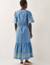 Leia Embroidered Short Sleeve Midi Dress, Blue (BLUE), large