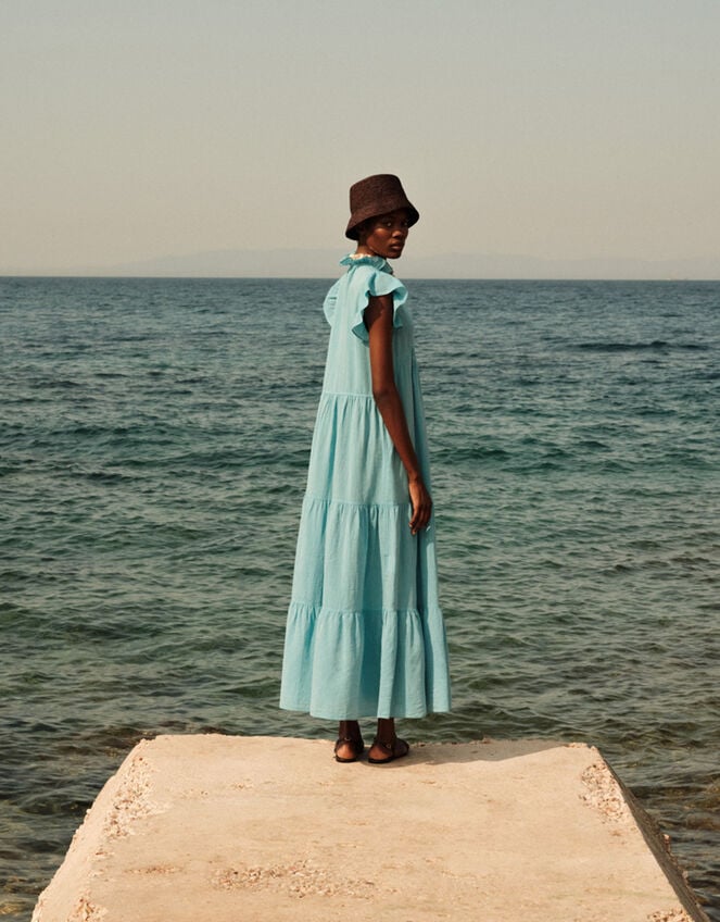 Devotion Twins Lunaire Frill Tiered Maxi Dress, Blue (TURQUOISE), large