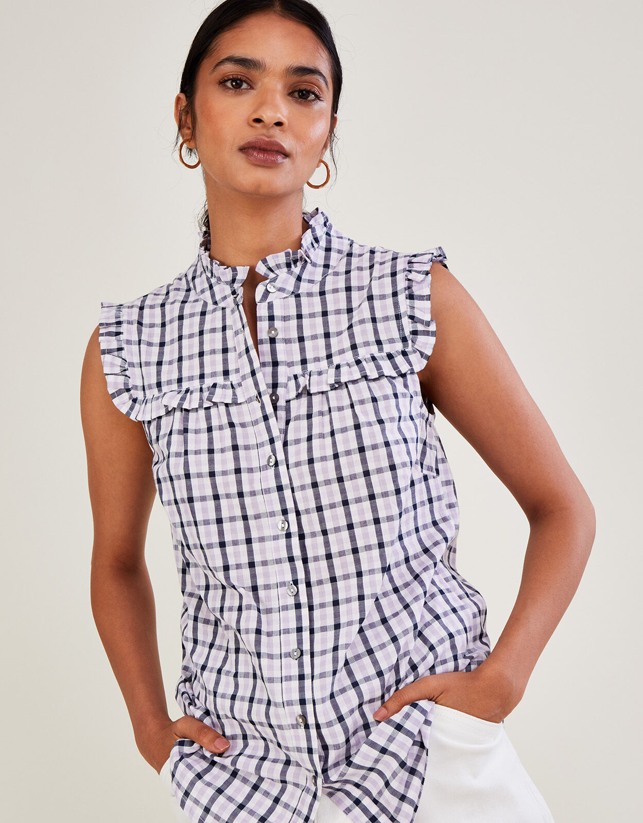 Sleeveless button shirt womens clearance