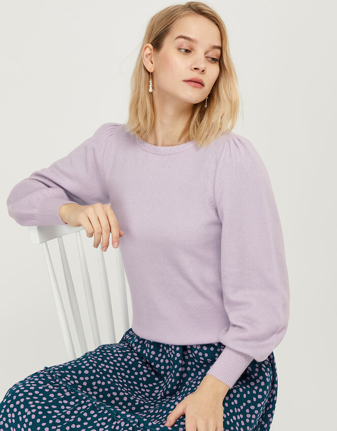 Soft Blouson Sleeve Jumper in Wool Blend, Purple (LILAC), large