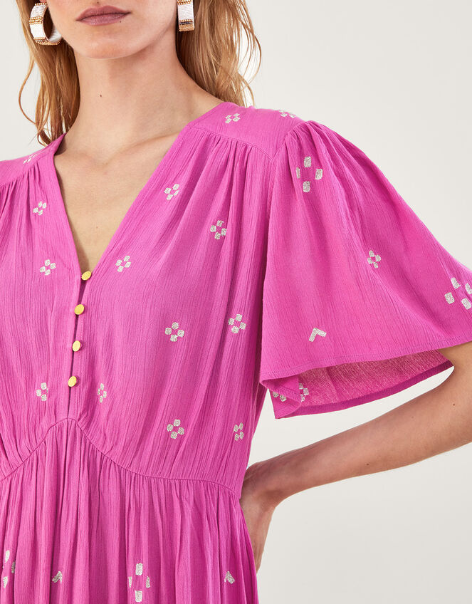 Embroidered Crinkle Short Dress in LENZING™ ECOVERO™, Pink (PINK), large