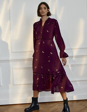 Embellished Long Sleeve Midi Dress, Purple (PURPLE), large