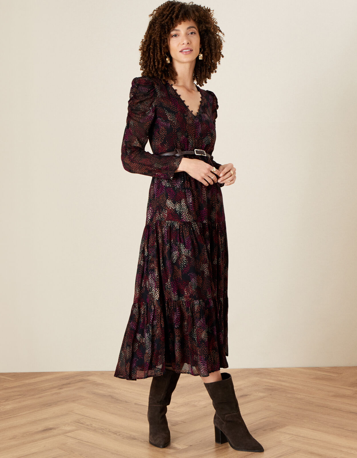 Blake Tiered Midi Dress Black