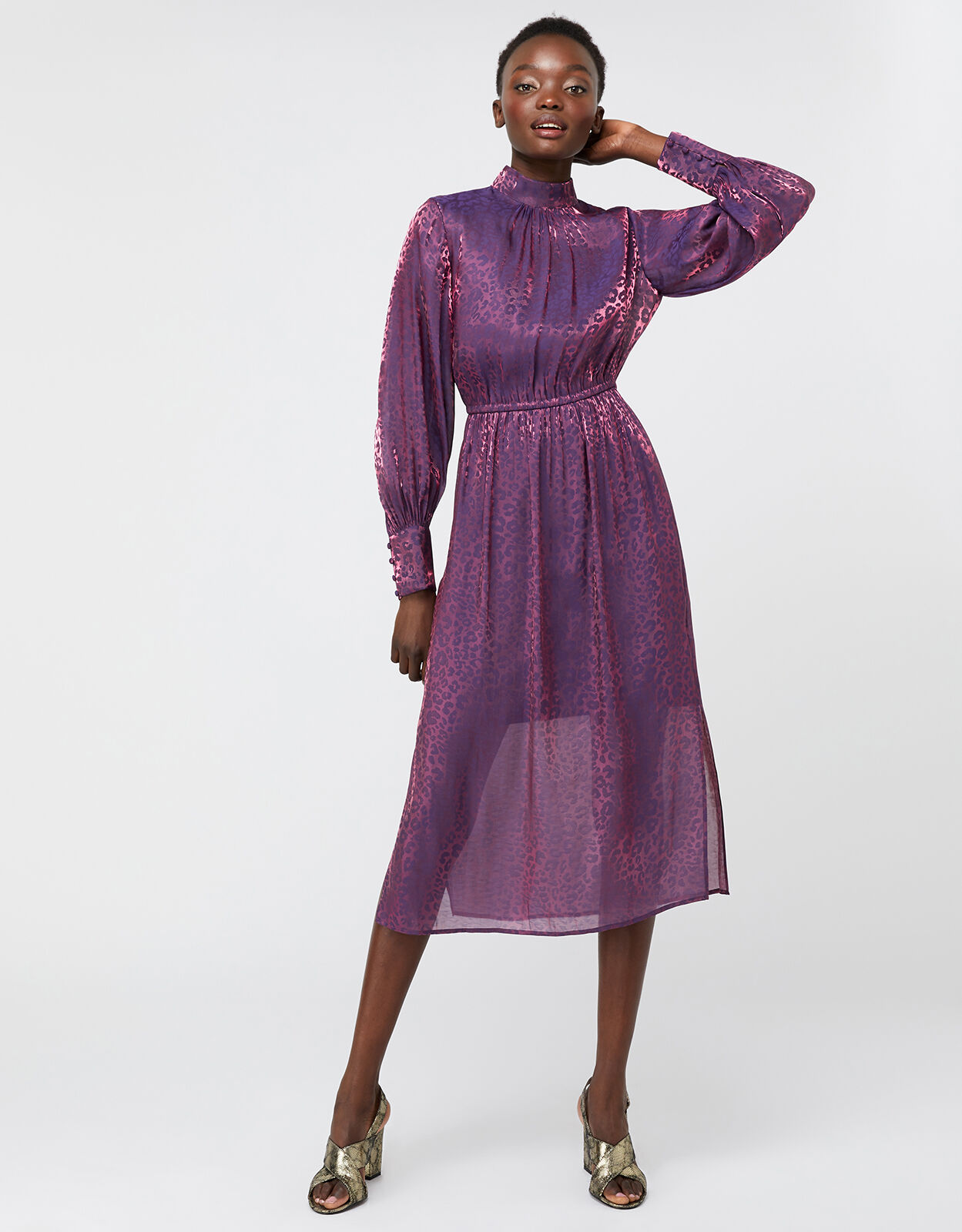 Phi Phi Animal Shimmer Midi Dress Purple