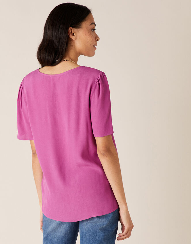 Button Front V-Neck Top, Pink (PINK), large