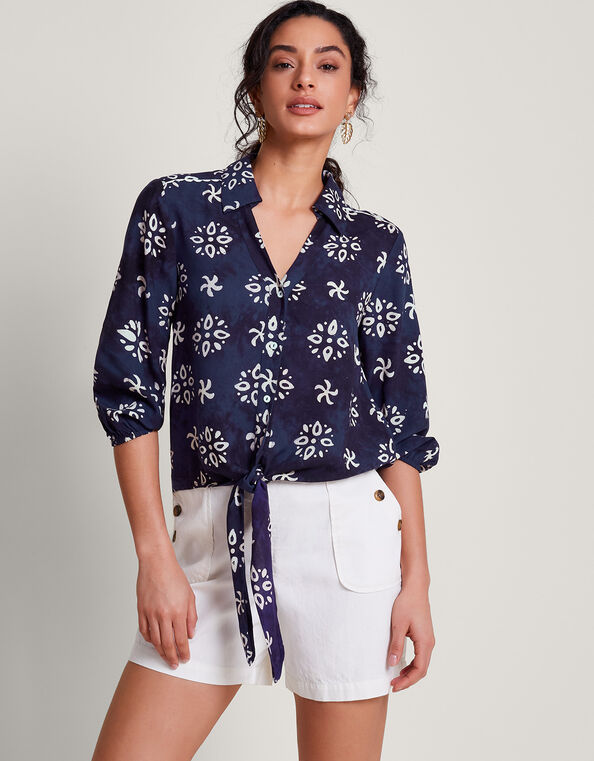 Loretta Batik Print Shirt, Blue (NAVY), large