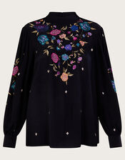 Freya Embroidered Bib Blouse, Black (BLACK), large