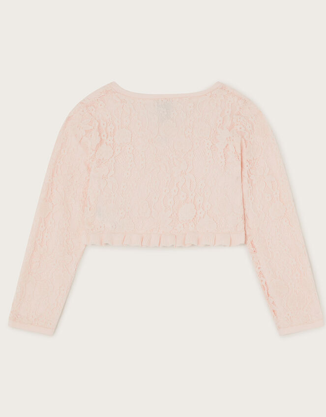 Lace Frill Bow Cardigan, Pink (PINK), large