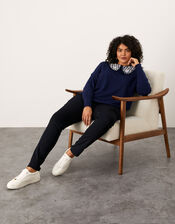 Yasmine Gingham Collar Jumper in Recycled Polyester, Blue (NAVY), large