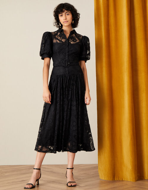 Leila Lace Shirt Dress Black | Evening Dresses | Monsoon UK.