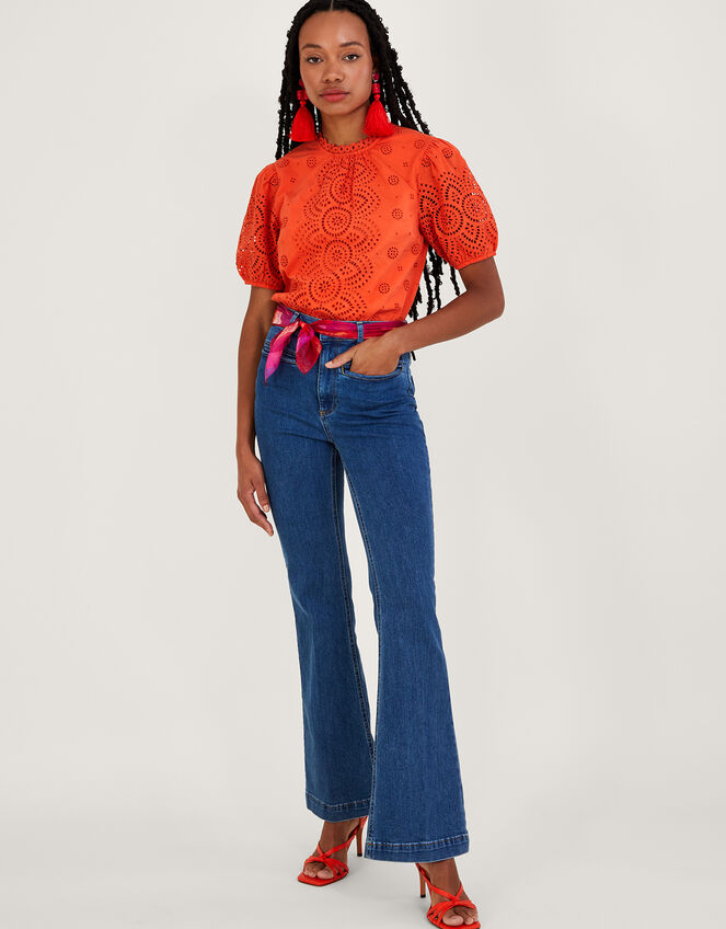 Alessa Cutwork Top with Organic Cotton, Orange (ORANGE), large