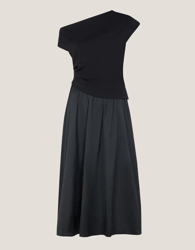 Tilly Asymmetrical Shoulder Midi Dress, Black (BLACK), large