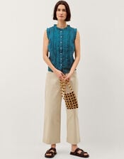 Trish Broderie Frill Sleeveless Top, Teal (TEAL), large