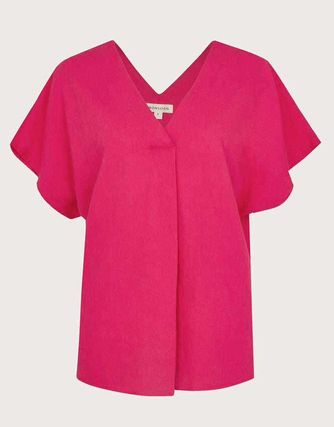 Viola V-Neck Pintuck T-Shirt, Pink (PINK), large