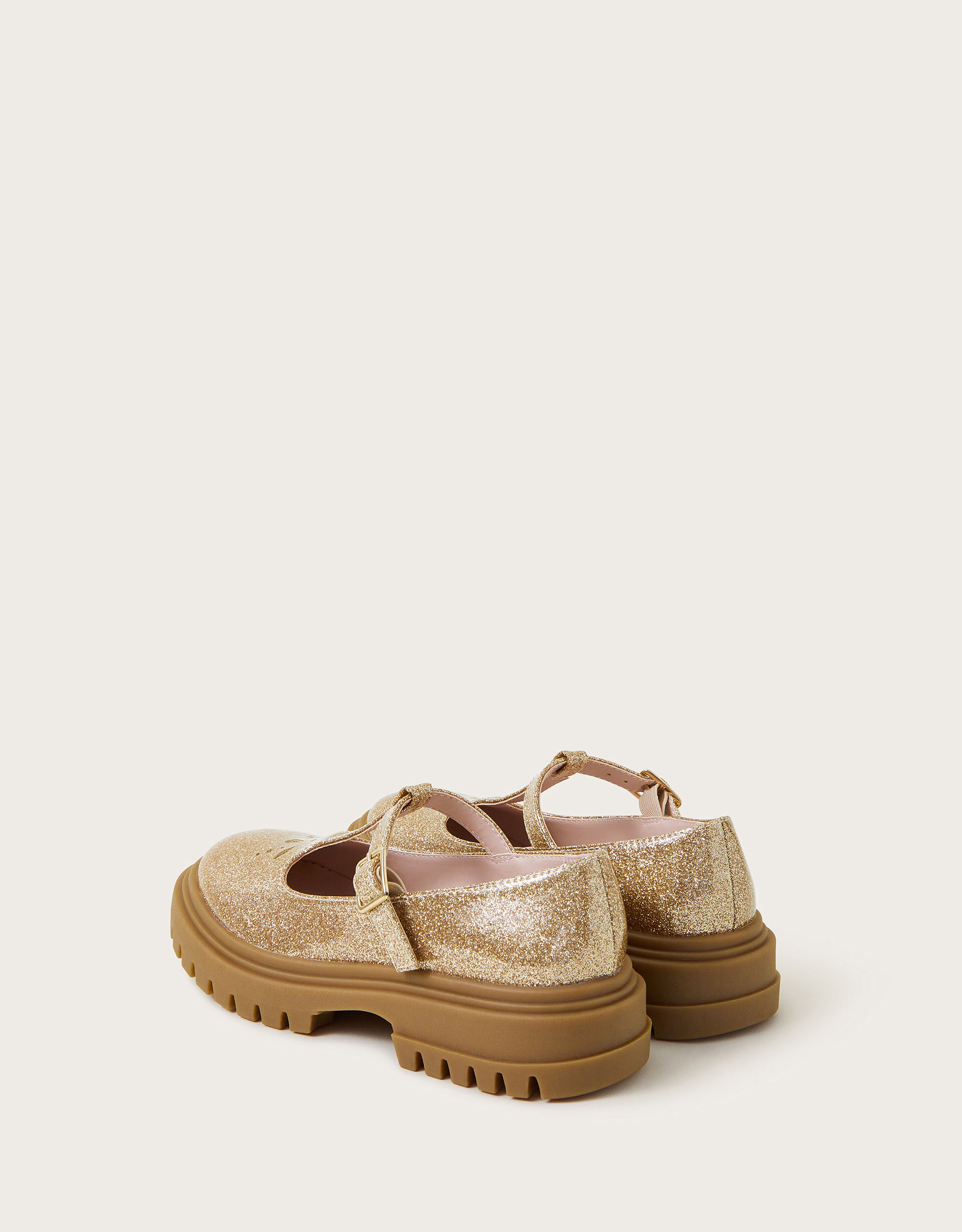 Glitter Patent Mary Jane Shoes Gold