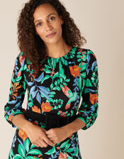 Leaf Print Hanky Hem Dress with LENZING™ ECOVERO™, Green (GREEN), large