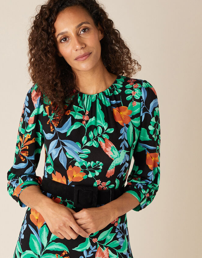 Leaf Print Hanky Hem Dress with LENZING™ ECOVERO™, Green (GREEN), large