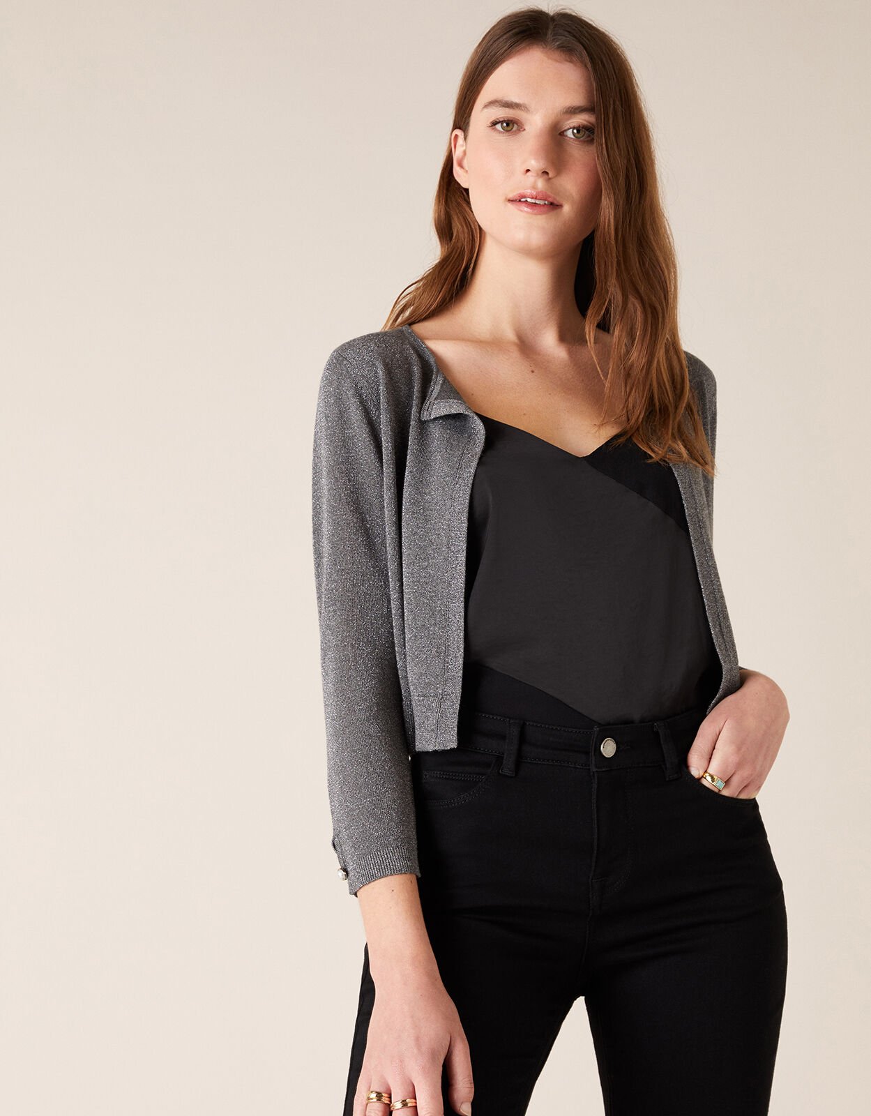 Elyse Shimmer Shrug Silver Shrugs Monsoon UK